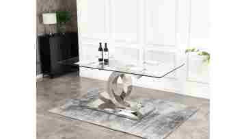 TL-21SD01 Modern Glass Dining Table with Stainless Steel Base 180cm
