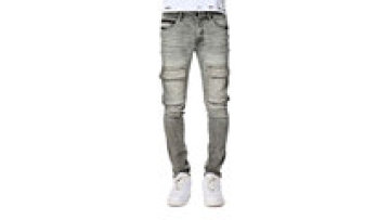 Customized Label Jeans Vintage Fade Ripped Elastic Destroyed Hole Leggings Denim Men Cargo Pockets Tape Jeans1