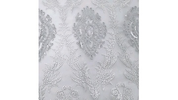 Poly mesh with cord sequins embroidery lace tulle fabric gunmetal grey color1