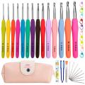 14pcs Aluminum Crochet Hooks Set Big Size Soft Handle Crochet Needles Yarn Weave Knitting Needles Set With Bag DIY Sewing Tool