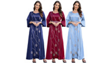 UNI Fashionable Design Special Neck High Waisted Loose Sleeves Long Dress Abaya Women Muslim Dress1