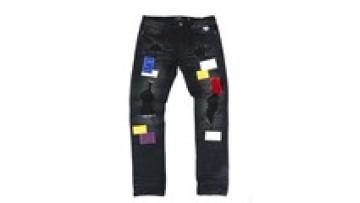 Wholesale Custom Men's Twill Trousers Contrast Color Patch Design Sewing Splice Denim Wash Men Black Jeans1