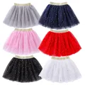Fashion Kids Mesh Miniskirts Girls Princess Stars Glitter Dance Ballet Tutu Brand Sequin Party Girl Faldas Skirt Elastic