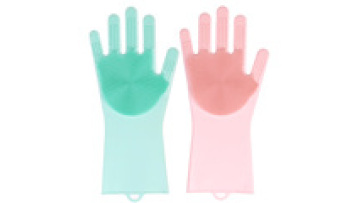 Heat Resistant Gloves, Cleaning Long Household Multifunctional Silicone Gloves Brush Sponge1