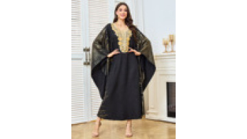 Exclusive Dubai Muslim Women's Gold Sequin Kaftan Middle East Islamic Ramadan Jalabiya Arab Eid Abaya Dress with Batwing Sleeves1
