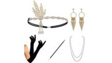 1920s Vintage Accessories Set Gatsby Accessories Pearl Necklace Vintage Cigarette Holder Earrings Long-Gloves Bracelet-Kit1