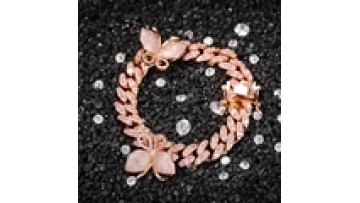 Womens Hip Hop Cubic Zirconia Diamond Butterfly Link Cuban Bracelet1