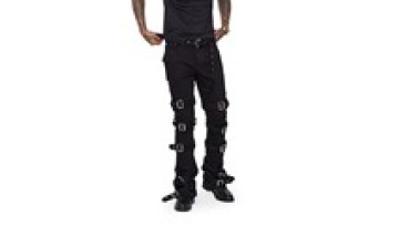 New Fashion Men'S Jeans Stacked Design Strap Button Cargo Skinny cargo Denim Wide Feet Black Pants1