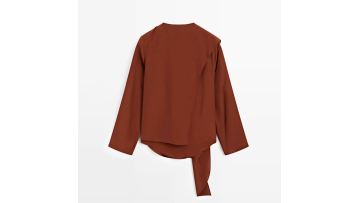 Women's retro style knot decoration collar flowing cover shirt long sleeved shirt top