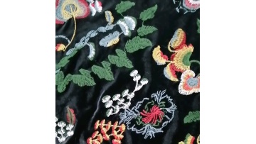 High quality velvet with multi color embroidery fabric for women's dress fabric1