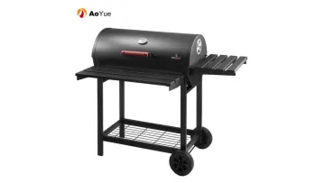 304 Stainless Steel Grid Outdoor Foldable Portable Barrel Trolley Smoker Double Side Cooking Charcoal BBQ Grill with Rotisserie1