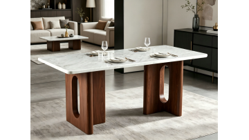 BR-DT-6104 Elegant Modern Rectangular Dining Table with Sleek Marble Top