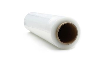 Giant stretch film machine in operation