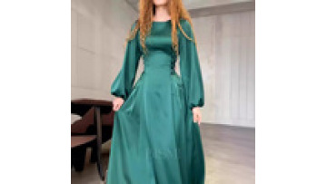 Fashion Dubai Solid Plain Women Puff Sleeve Long Dress Belted High Waist O Neck Abayas Turkish Saudi Party Clothing Abaya Dress1