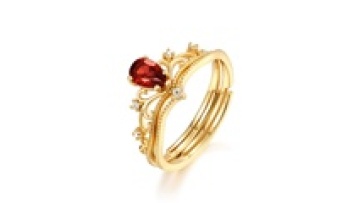 Sterling Silver Vintage Red Garnet Crown Open Rings - Wedding Rings Couple Set1
