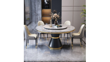 Wholesale price modern dining room metal base two marble top rotating dining table set round dining table with rotating center1