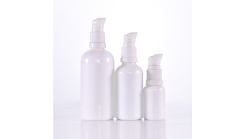 opal white glass bottle with white lotion pump