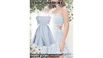 Parallel Crepe Hollowed-out Mini Frilly Dress