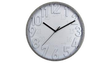 Dual-Layer 24-Hour Clock: White Embossed & Recessed Digits on Textile Border | Quiet Scan Movement