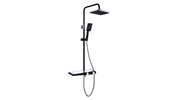 Matte Black Button Control Shower Fixtures with White Shampoo Shelf Contemporary Exposed Shower Faucet System Metered Faucets1