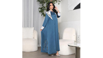 Elegant Design Muslim Women Dress Special Neck Solid Color Sequin Design Abaya Women Muslim Dress1