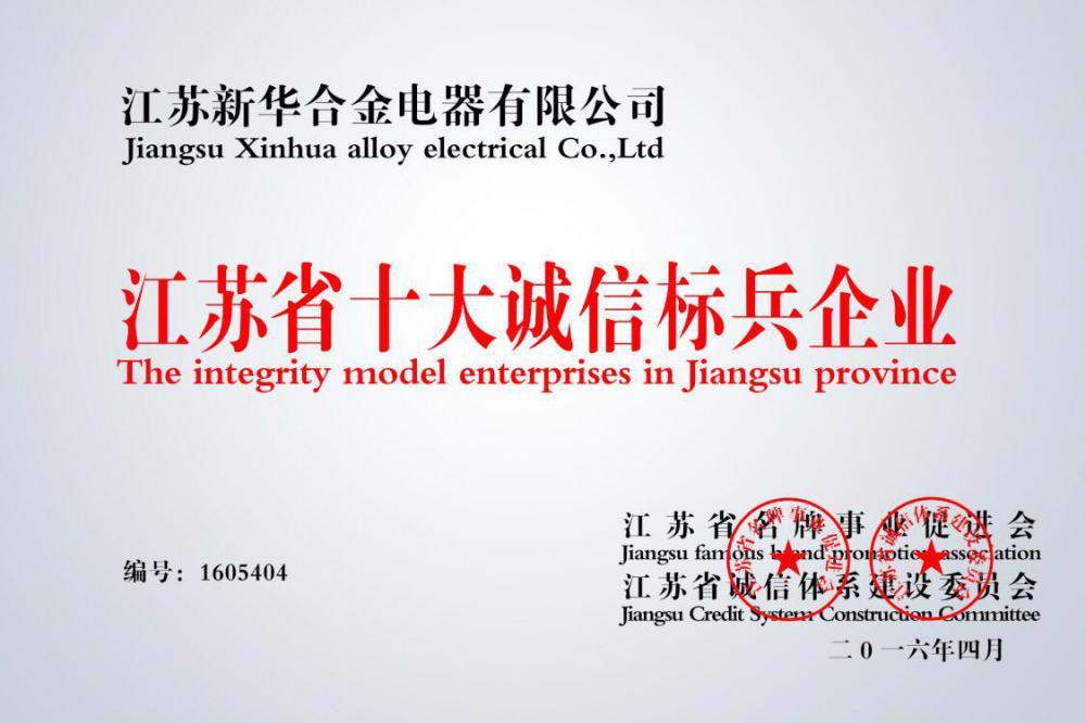 the integrity model enterprises in Jiangsu province