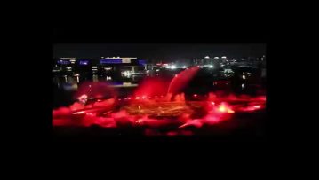Water stage performance breathing fire fountain