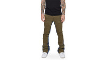 Factory Wholesale Contrast Panel Raw Edges Loggers Pants Men Flare Sweatpanrs Custom   Extended Sweatpants1