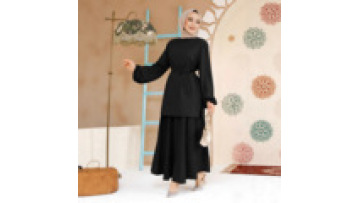 2 Piece Muslim Casual Dress Set Turkish Modest Islamic Outfit Elegant Abaya with Belt and Balloon Sleeves1