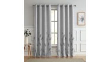 Floral Blackout Curtain with Leaf Embroidery Grommet Top Thermal Insulated Room Darkening embroidery window curtain1
