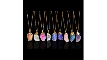 Crystal Necklace Hot Sale Handmade Irregular Natural Stone Gold Plated Pendant1