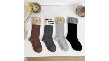 Korean version two-color splicing fake two-piece high tube socks pile socks