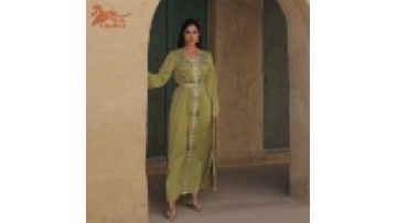 Uni Design Pure Handwork Rhinestone Beading Turkish Abaya Luxury Full Sleeve V-Neck Belted Clothing Evening Dress Woman Elegant1
