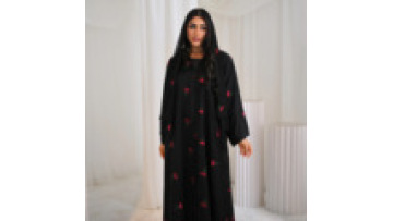 2025 Women's Elegant Open Abaya Handmade Embroidery Casual Long Sleeve Islamic Arab Costume Modest Style for Spring Muslim Scarf1