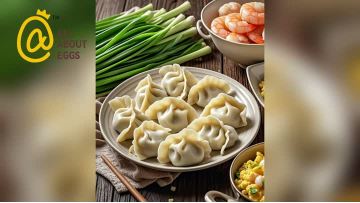 Frozen dumplings - filling with chives ,eggs,and shrimp