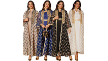 AB416 Middle Eastern Robe Open Abaya Women Dubai Muslim Embroidered Cardigan Vest Dress1