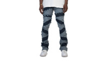 Cotton Jeans Wash Ripped Denim Jeans Straight Leg Fit Sewing Casual Splicing Design Distressed Men's Jeans1