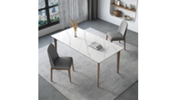 Modern high-end rectangular white sintered stone top solid wooden legs home dining table1