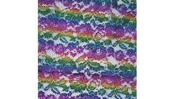 Fancy design multi color foil poly cord lace dress fabrics rainbow color shinny neon1