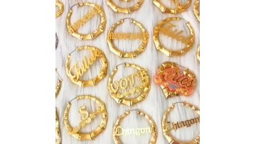Hip Hop Street Dance Exaggerated Oversized Bamboo Pendant Earrings Golden Circle Heart Shaped Geometric Earrings Women1