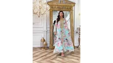 Floral Print Embroidered Abaya Dress for Occasions (1)