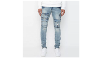 Custom Style Multi-Pocket Jeans Jean Blue For Man Regular Stacked Stretch Baggy 100% Cotton Biker Jeans1