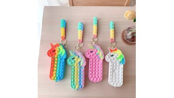 Hot Sale Rainbow Colorful POP It Press Silicone Decompression Bubble Pen Bag Student Kids School Pencil Case Bags Stationery1