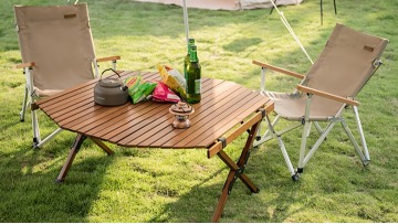 Camel  Wooden Egg Roll Portable Table Octagonal Camping Folding Desk for Outdoor1
