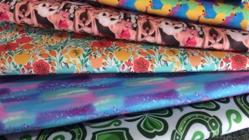 low moq custom design printed polyester spandex  scuba techno   knit fabric for bows1