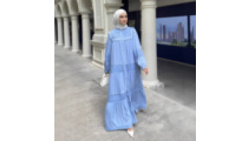 Middle Eastern Ramadan Dress Malaysia Muslim Beaded Women's Lace Hollow Out Eid Jalabiya Dubai Stand Collar Abaya Robe with Belt1