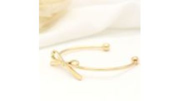 Jiexing Jewelry Wholesale 14K Gold Plated Bow-knot Opening Cuff  Bangle for Ladies1