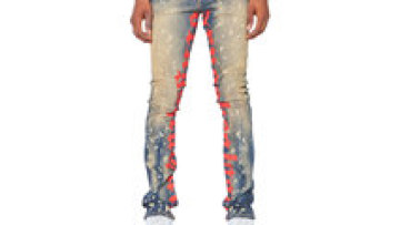 Micro Flared Trousers Custom Blue Vintage Wash Stacked Jeans Screen Print Jeans For Man1