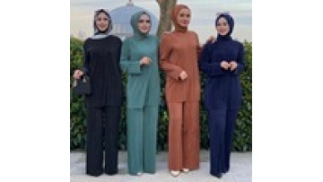 Casual Arab Woman's Muslim Tops and Pants Two Pieces Set Dubai Islamic Ethnic Pleated Clothing Turkish Elegant Ruffle Abaya Robe1