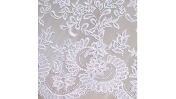 Poly Mesh Fabric with Embroidery Lace 100% Polyester Embroidered Soft Nude Color Double Border Eco-friendly Support1